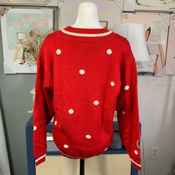 Vintage JH COLLECTIBLES red polka dot 100% wool sweater sz L - Picture 4 of 7